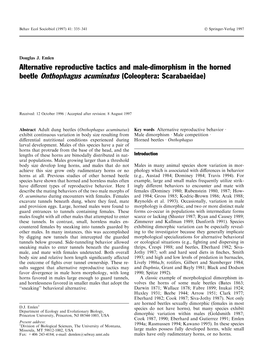 Alternative Reproductive Tactics and Male-Dimorphism in the Horned Beetle Onthophagus Acuminatus (Coleoptera: Scarabaeidae)