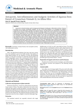 Anti-Pyretic, Anti-Inflammatory and Analgesic Activities of Aqueous