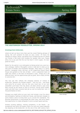 Ardtornish Spring Newsletter 2014