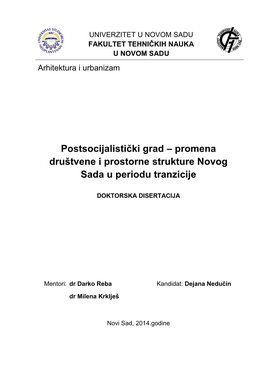 Promena Društvene I Prostorne Strukture Novog Sada U Periodu Tranzicije