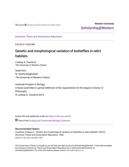 Genetic and Morphological Variation of Butterflies in Relict Habitats