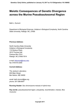 Meiotic Consequences of Genetic Divergence Across the Murine Pseudoautosomal Region