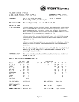 Timber Notice of Sale Sale Name: Rosies Diner Vrh Rmz Agreement No: 30-98034