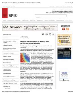 Mapping the Topography of Mercury with MESSENGER Laser Altimetry | SPIE Newsroom: SPIE 11/2/12 11:23 PM