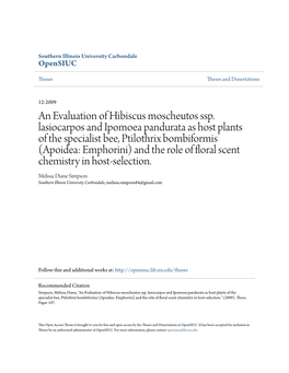 An Evaluation of Hibiscus Moscheutos Ssp. Lasiocarpos and Ipomoea