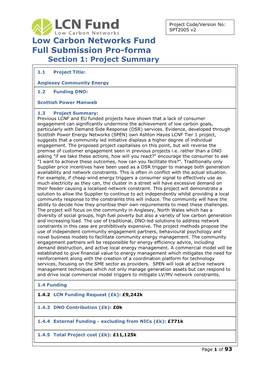 Low Carbon Networks Fund Full Submission Pro-Forma Section 1: Project Summary