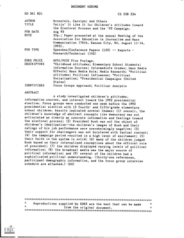 Children's Attitudes Toward the Electoral Process and the '92 Campaign