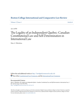 The Legality of an Independent Quebec: Canadian Constitutional Law and Self-Determination in International Law Marc A