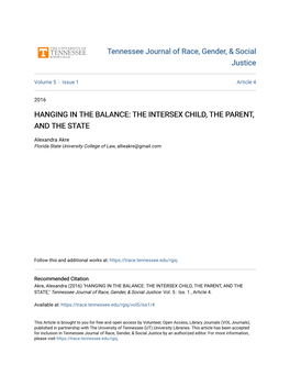 Hanging in the Balance: the Intersex Child, the Parent, and the State