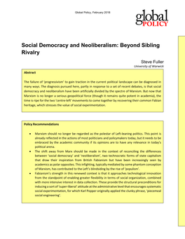 Social Democracy and Neoliberalism: Beyond Sibling Rivalry