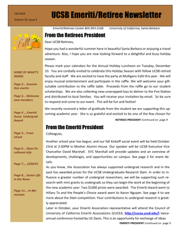 Fall 2019 Page Fall 2019 UCSB Emeriti/Retiree Newsletter Volume 35, Issue 4