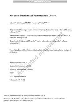 Movement Disorders and Neurometabolic Diseases