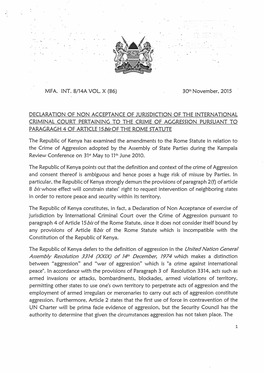 30Thnovember, 2015 DECLARATION of NON ACCEPTANCE OF