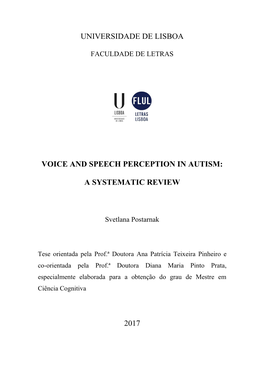 Voice and Speech Perception in Autism: a Systematic Review 2017