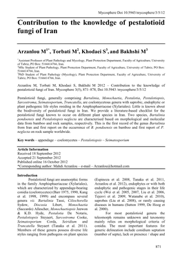 Contribution to the Knowledge of Pestalotioid Fungi of Iran