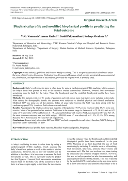 Biophysical Profile and Modified Biophysical Profile in Predicting the Fetal Outcome