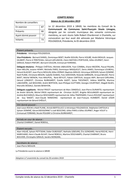 Compte-Rendu De Séance Du 12 Décembre 2019 – Chantelle 1 N° 19/161