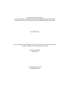 Harvesting Farmland: an Analysis of National Factors Contributing to the Use of Large-Scale Land Acquisitions As a Food Security Strategy