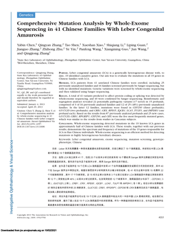 Comprehensive Mutation Analysis by Whole-Exome Sequencing in 41 Chinese Families with Leber Congenital Amaurosis