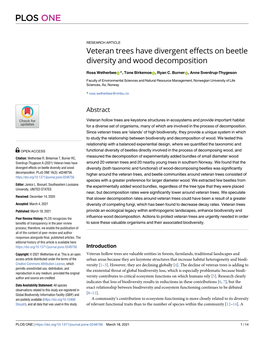 Veteran Trees Have Divergent Effects on Beetle Diversity and Wood Decomposition