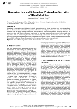 Postmodern Narrative of Blood Meridian Shuquan Zhan1, Jiemin Feng1*