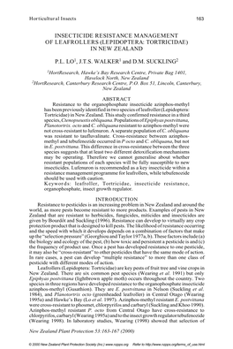 Insecticide Resistance Management of Leafrollers (Lepidoptera: Tortricidae) in New Zealand