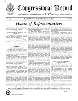 Congressional Record United States Th of America PROCEEDINGS and DEBATES of the 114 CONGRESS, SECOND SESSION