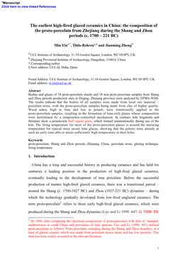 The Earliest High-Fired Glazed Ceramics in China: the Composition of the Proto-Porcelain from Zhejiang During the Shang and Zhou Periods (C