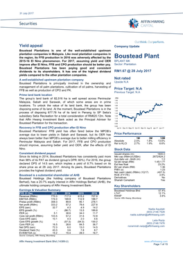 Boustead Plantations Is One of the Well-Established Upstream Plantation Companies in Malaysia