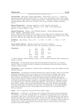 Chalcocite Cu2s C 2001-2005 Mineral Data Publishing, Version 1