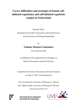 Career Difficulties and Strategies of Female Self- Initiated Expatriates and Self-Initiated Expatriate Couples in Switzerland