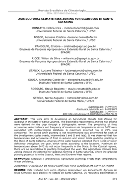 Agricultural Climate Risk Zoning for Gladiolus in Santa Catarina