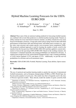 Hybrid Machine Learning Forecasts for the UEFA EURO 2020 Arxiv