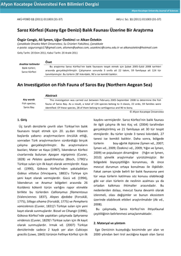 Saroz Körfezi (Kuzey Ege Denizi) Balık Faunası Üzerine Bir Araştırma