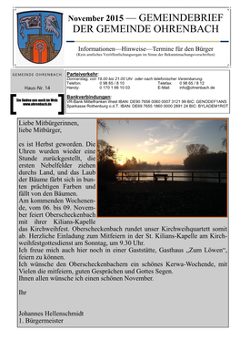 November 2015 — GEMEINDEBRIEF DER GEMEINDE OHRENBACH