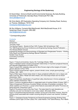 Engineering Geology of the Quaternary Dr David Giles*, School