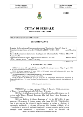 CITTA' DI SERSALE Provincia Di CATANZARO