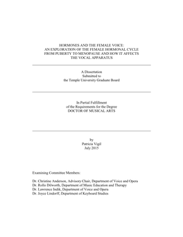 Hormones and the Female Voice: an Exploration of the Female Hormonal Cycle from Puberty to Menopause and How It Affects the Vocal Apparatus