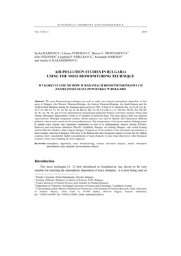 Air Pollution Studies in Bulgaria Using the Moss Biomonitoring Technique