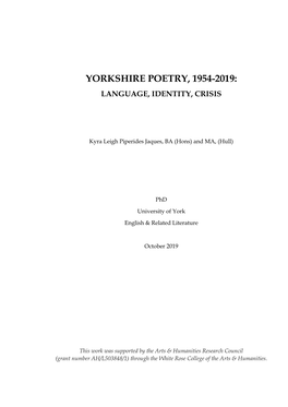 Yorkshire Poetry, 1954-2019: Language, Identity, Crisis