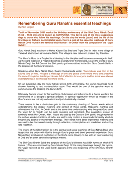 Remembering Guru Nānak's Essential Teachings