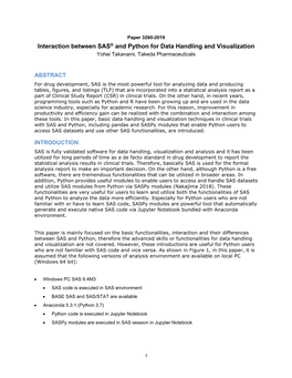 Interaction Between SAS® and Python for Data Handling and Visualization Yohei Takanami, Takeda Pharmaceuticals