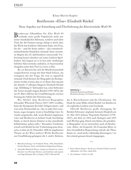 Beethovens »Elise« Elisabeth Röckel Neue Aspekte Zur Entstehung Und Überlieferung Des Klavierstücks Woo 59