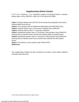 Geographic Variations and Temporal Trends in Cesarean Delivery Rates in China, 2008-2014