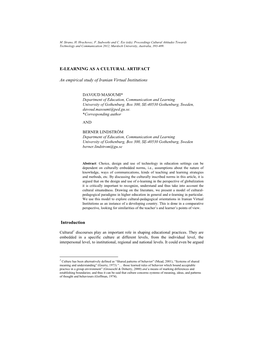 E-LEARNING AS a CULTURAL ARTIFACT an Empirical Study Of