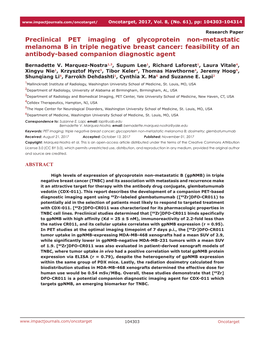 Preclinical PET Imaging of Glycoprotein Non-Metastatic Melanoma B in Triple Negative Breast Cancer: Feasibility of an Antibody-Based Companion Diagnostic Agent