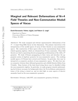 Marginal and Relevant Deformations of N= 4 Field Theories and Non