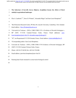 The Behaviour of Hoverfly Larvae (Diptera, Syrphidae) Lessens the Effects of Floral 2 Subsidy in Agricultural Landscapes