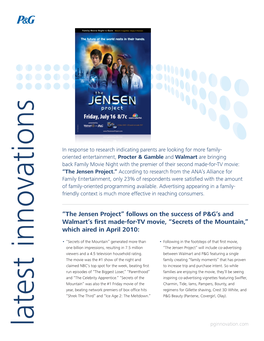 “The Jensen Project” Follows on the Success of P&G's and Walmart's First Made-For-TV Movie