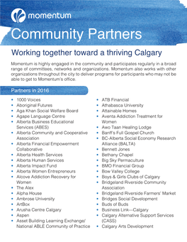 Community Partners Working Together Toward a Thriving Calgary